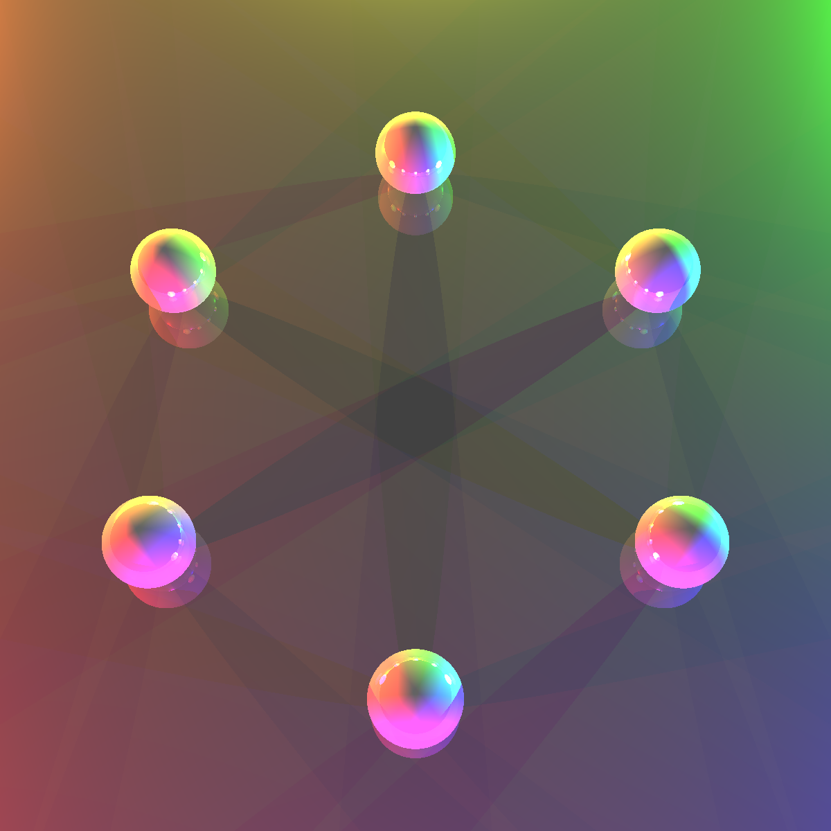 six rainbow spheres